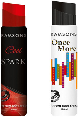 

Ramsons Cool Spark and Once More No Gas Perfume Body Spray Combo Perfume Body Spray - For Women(240 ml, Pack of 2)