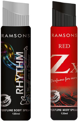 

Ramsons Rhythm Black and Red Zx No Gas Perfume Body Spray Combo Perfume Body Spray - For Women(240 ml, Pack of 2)