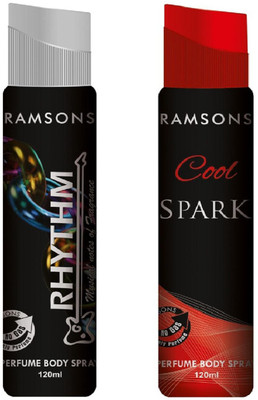 

Ramsons Rhythm Black and Cool Spark No Gas Perfume Body Spray Combo Perfume Body Spray - For Women(240 ml, Pack of 2)