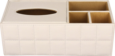 

FABBiTY 4 Compartments Faux Leather Desk Organizer(White)