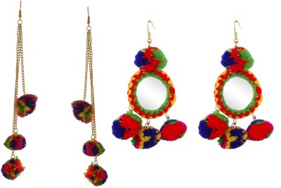 FashMade Multicolor pompom & Mirror Pompom Fabric Drops & Danglers