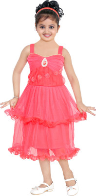 

GECS Girls Midi/Knee Length Casual Dress(Pink, Sleeveless