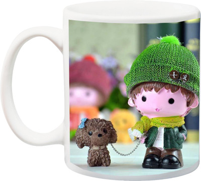 

Stylotrendz Cute Boy Holding His Sweet Pet Ceramic Mug(325 ml), Multicolor