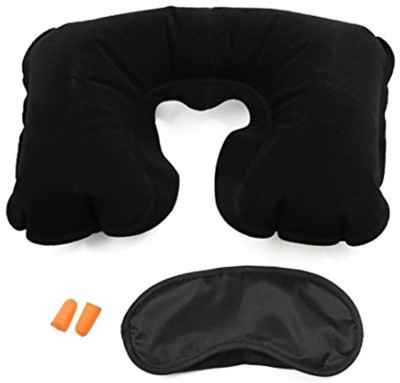 

Pin to Pen 3 Piece Sleep Travel Kit Neck Pillow & Eye Shade(Black), Black;grey
