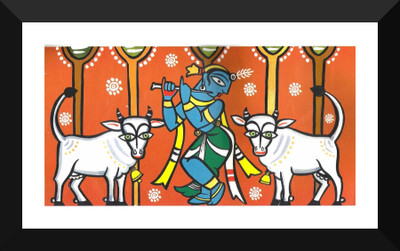 

Indian Painting - Jamini Roy - Krishna Playing Flute - Framed Poster Paper Print(12 inch X 17 inch)