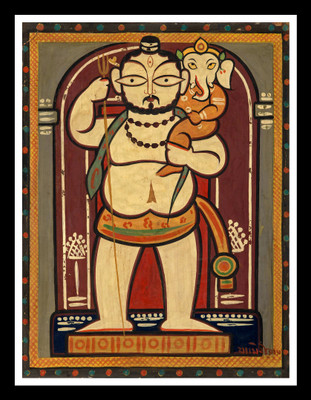 

ndian Painting - Jamini Roy - Shiva and Ganesha - Framed Poster Paper Print(12 inch X 17 inch)