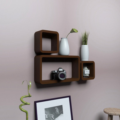 Decorasia Brown Cube Shape MDF Wall Shelf(Number of Shelves - 3, Brown)