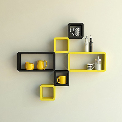

Decorasia Black & Yellow Cube Shape MDF Wall Shelf(Number of Shelves - 6, Black, Yellow)