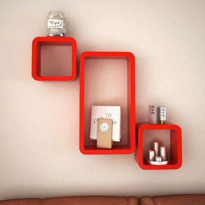 

Decorasia Red Cube Shape MDF Wall Shelf(Number of Shelves - 3, Red)