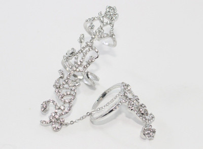 Fabfashion New Style Alloy Cubic Zirconia Platinum Plated Chain Ring - Multi Finger