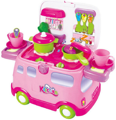 

Toys Bhoomi 2 in 1 Pretend Play Mobile Kitchen Cooking Vehicle Playset with Music and Lights