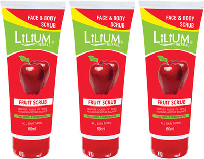 LILIUM Face & Body Fruit Scrub 60ml Pack of 3 Scrub(60 ml)