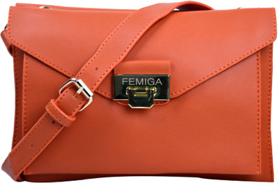

Femiga Women Casual Orange PU Sling Bag