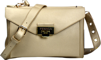 

Femiga Women Casual Gold PU Sling Bag