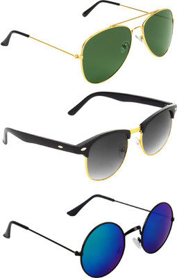 

Abner Aviator, Clubmaster, Round Sunglasses(Green, Black, Multicolor