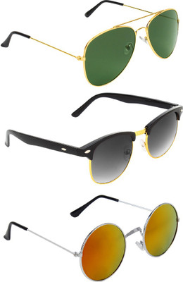 

Abner Aviator, Clubmaster, Round Sunglasses(Green, Black, Multicolor