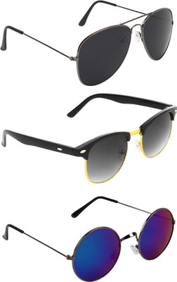 

Abner Aviator, Clubmaster, Round Sunglasses(Black, Black, Multicolor