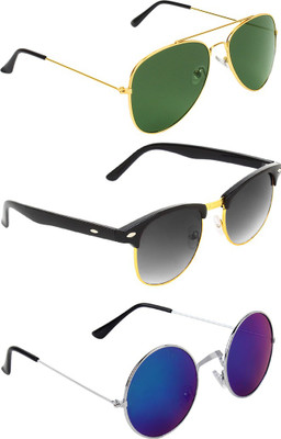 

Abner Aviator, Clubmaster, Round Sunglasses(Green, Black, Multicolor