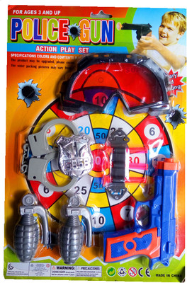 

TALKING GANESHA Toy gun with 3darts, 1 handcuff, 1 police badge, 2 plastic grenades for kids(Multicolor)