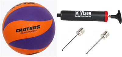 

Nivia Combo of Three, Craters Rubber Volleyball - Size:  ( Orange), Vixen Pump ,and Needle Volleyball - Size: (Pack of 1, Multicolor