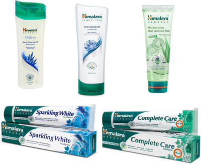 

Himalaya sparkling white paste, aloe vera face wash shampoo, conditioner, complete care(Set of)