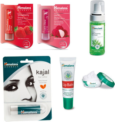 

Himalaya Strawberry Shine Lip Care, Litchi Shine Lip Care, Lip Balm, Kajal Eye Definer, Purifying Neem Foaming Face Wash(Set of)