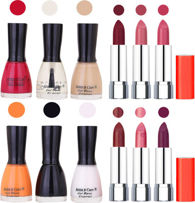 

Aroma Care Wholesale Rate Combo of Nail Polish and Rythm Lipstick 327(Set of 12)