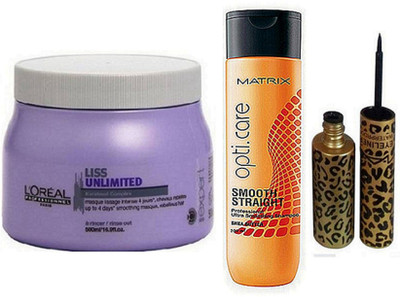 

L'Oreal Paris Professionnel Liss Unlimited Hair Spa With Matrix Opticare Shampoo & Mac Liquid Eyeliner(Set of 3)