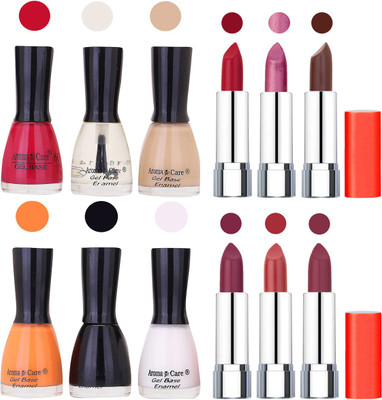 

Aroma Care Wholesale Rate Combo of Nail Polish and Rythm Lipstick 286(Set of 12)