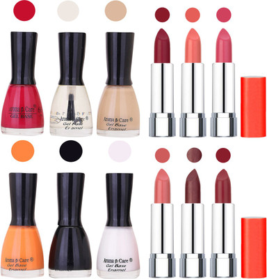 

Aroma Care Wholesale Rate Combo of Nail Polish and Rythm Lipstick 318(Set of 12)
