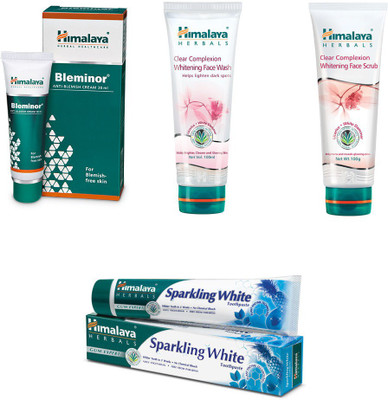 

Himalaya Bleminor Anti Blemish Cream, Clear Complexion whitening face wash, Clear Complexion whitening face scrub, Toothpaste(Set of)