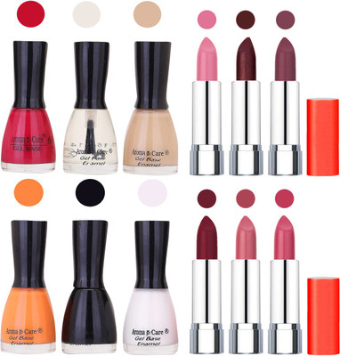 

Aroma Care Wholesale Rate Combo of Nail Polish and Rythm Lipstick 282(Set of 12)