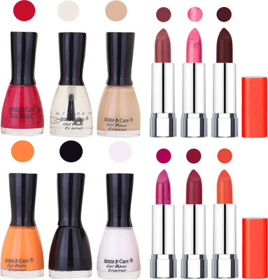 

Aroma Care Wholesale Rate Combo of Nail Polish and Rythm Lipstick 308(Set of 12)