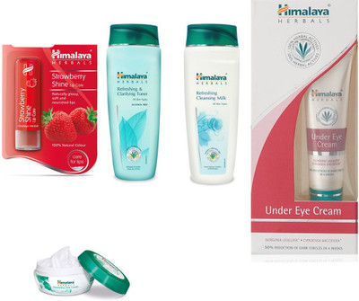 

Himalaya Strawberry Shine Lip Care, Refreshing & Clarifying Toner, Refreshing Cleansing Milk, Under Eye Cream(Set of)