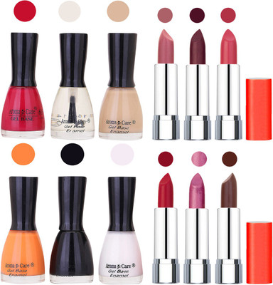 

Aroma Care Wholesale Rate Combo of Nail Polish and Rythm Lipstick 266(Set of 12)
