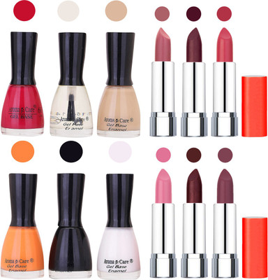 

Aroma Care Wholesale Rate Combo of Nail Polish and Rythm Lipstick 265(Set of 12)