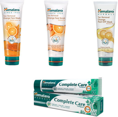 

Himalaya Tan Removal Orange Face Wash, Tan Removal Orange Face Scrub, Tan Removal Orange Peel Off Mask, Toothpaste(Set of)