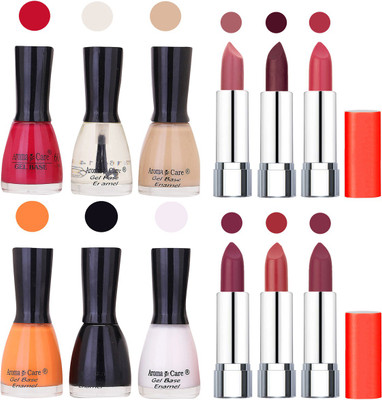

Aroma Care Wholesale Rate Combo of Nail Polish and Rythm Lipstick 267(Set of 12)