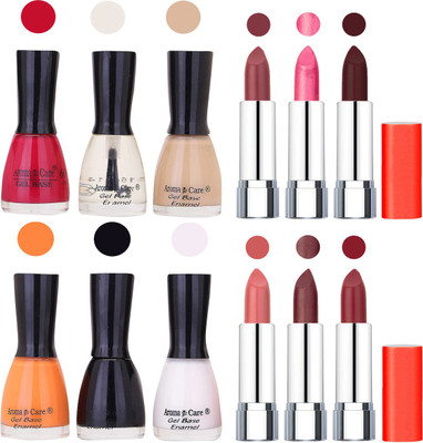 

Aroma Care Wholesale Rate Combo of Nail Polish and Rythm Lipstick 307(Set of 12)