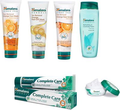 

Himalaya Tan Removal Orange Face Wash, Tan Removal Orange Peel Off Mask, Tan Removal Orange Face Scrub, Refreshing & Clarifying Toner, Toothpaste, Nourishing Skin Cream(Set of)