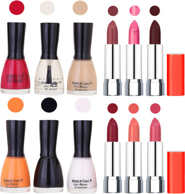 

Aroma Care Wholesale Rate Combo of Nail Polish and Rythm Lipstick 304(Set of 12)