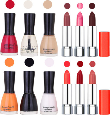 

Aroma Care Wholesale Rate Combo of Nail Polish and Rythm Lipstick 305(Set of 12)