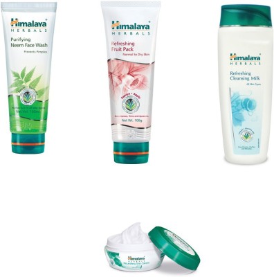 

Himalaya Purifying Neem Face Wash, Refreshing Fruit Pack, Refreshing Cleansing Milk, Nourishing Skin Cream(Set of)