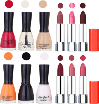 

Aroma Care Wholesale Rate Combo of Nail Polish and Rythm Lipstick 306(Set of 12)