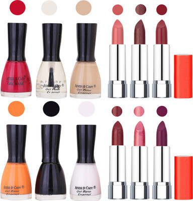 

Aroma Care Wholesale Rate Combo of Nail Polish and Rythm Lipstick 329(Set of 12)