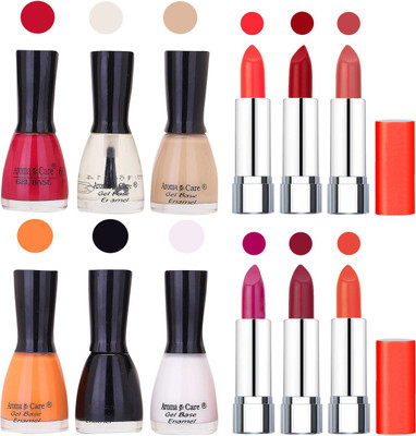 

Aroma Care Wholesale Rate Combo of Nail Polish and Rythm Lipstick 323(Set of 12)