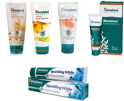 

Himalaya Bleminor Anti Blemish Cream, Fairness Kesar Face Wash, Fairness Kesar Face Pack, Gentle Exfoliating Face Scrub, Toothpaste(Set of)