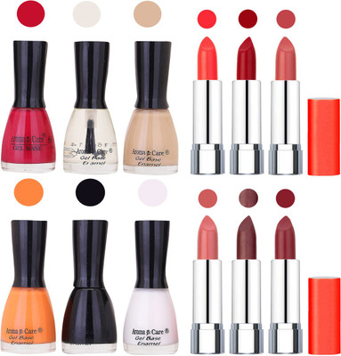 

Aroma Care Wholesale Rate Combo of Nail Polish and Rythm Lipstick 322(Set of 12)