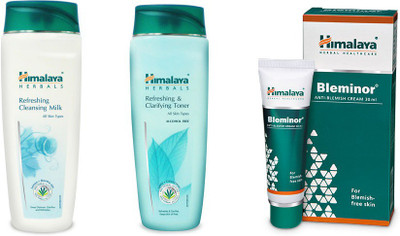 

Himalaya Refreshing & Clarifying Toner, Refreshing Cleansing Milk, Bleminor Anti Blemish Cream(Set of)