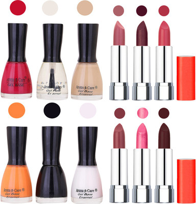 

Aroma Care Wholesale Rate Combo of Nail Polish and Rythm Lipstick 268(Set of 12)